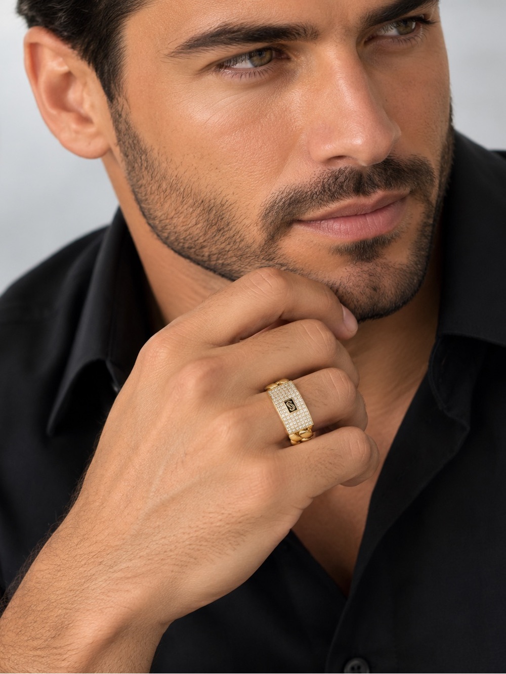 New 14k Gold Plated Pavé Signet Ring for Men - Size7, 8 and 9